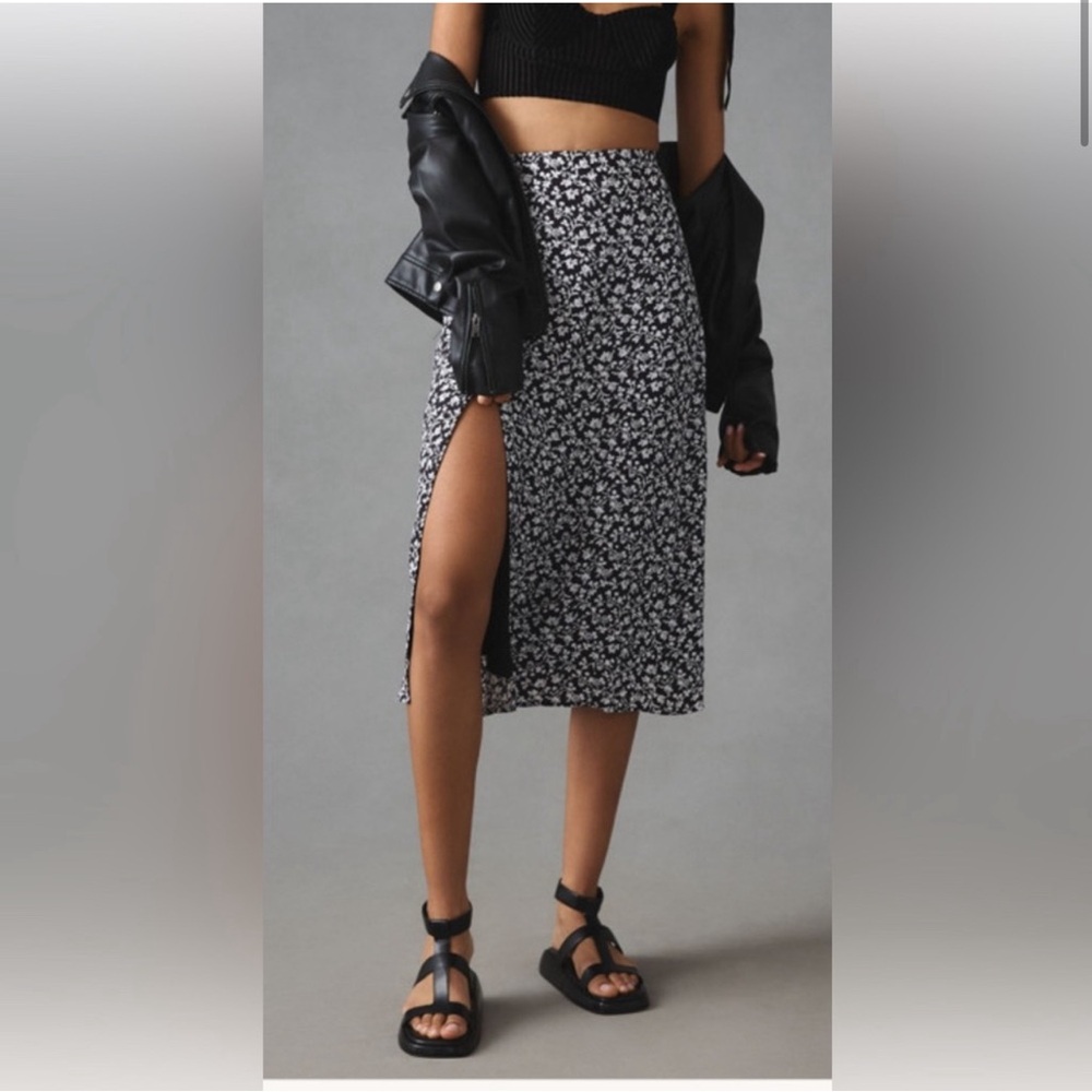 Maeve Anthropologie black/white floral midi skirt - size 12